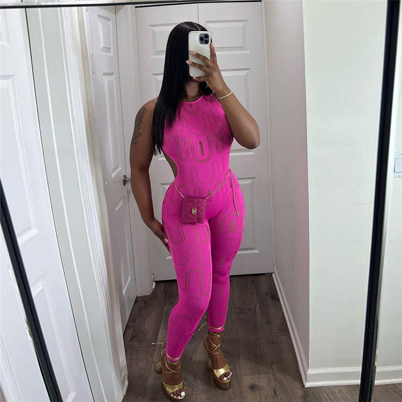 New Women Sleeveless High Waist Sports Jumpsuit Trousers