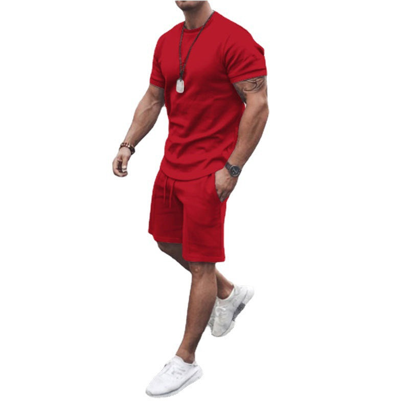 New Summer Fitness Round Neck T-shirt Men Casual Sports Suit Male Short