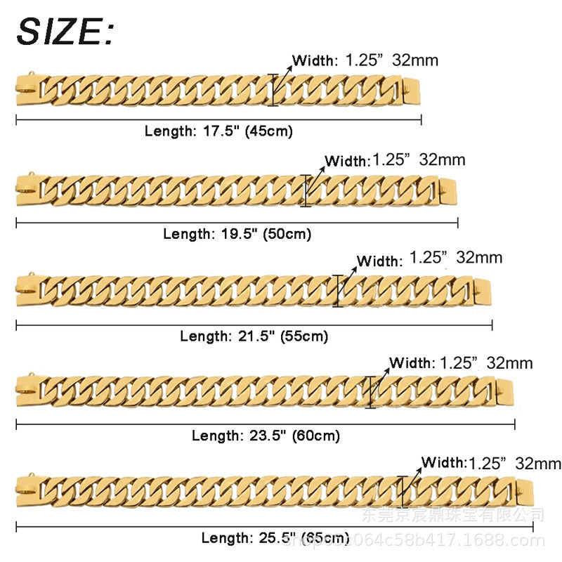 New 32mm Stainless Steel Casting Golden Dog Necklace Chain Large Dog Titanium Steel Collar