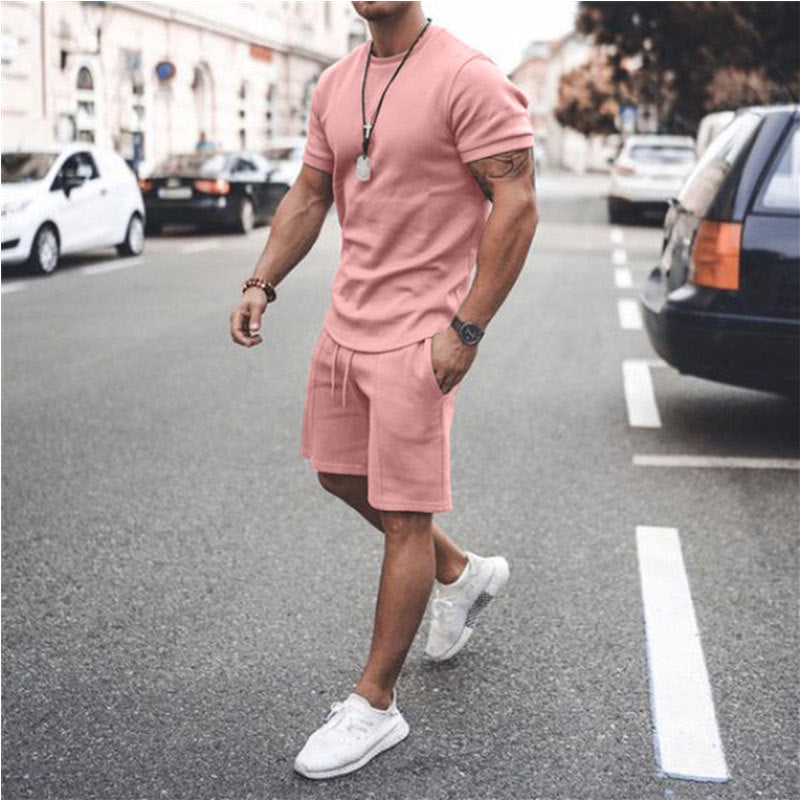 New Summer Fitness Round Neck T-shirt Men Casual Sports Suit Male Short