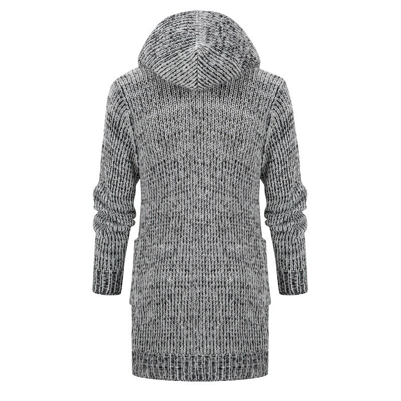 New Men Mid-length Cardigan Hooded Jacket Thick Casual Large Size Sweater