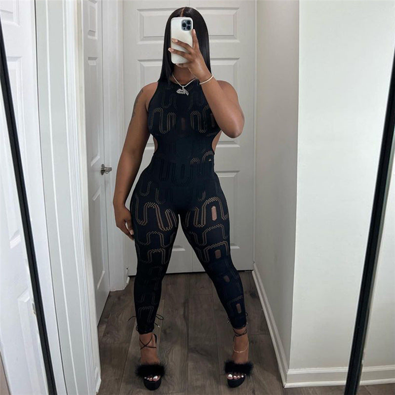 New Women Sleeveless High Waist Sports Jumpsuit Trousers