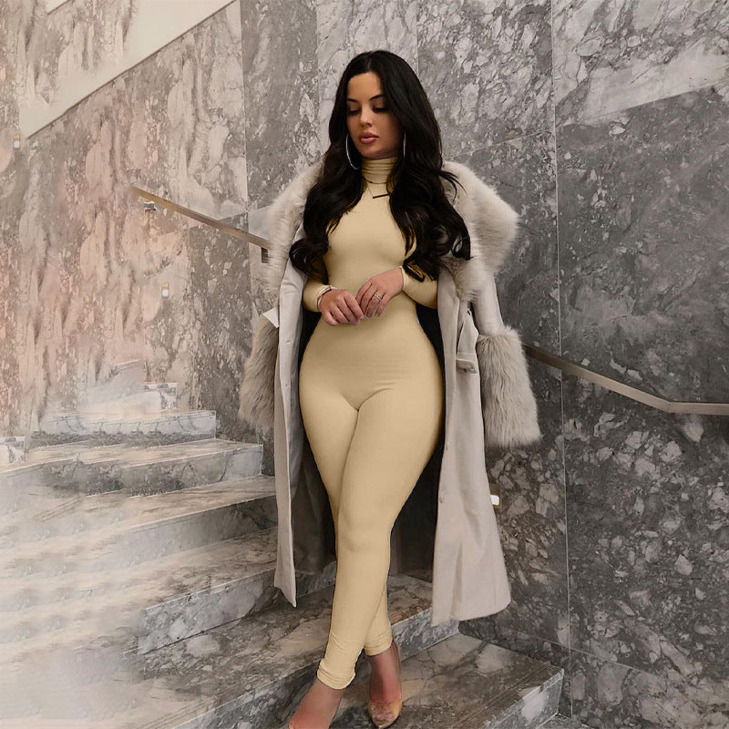 New Solid Color Tight-fitting Jumpsuit Pants Women