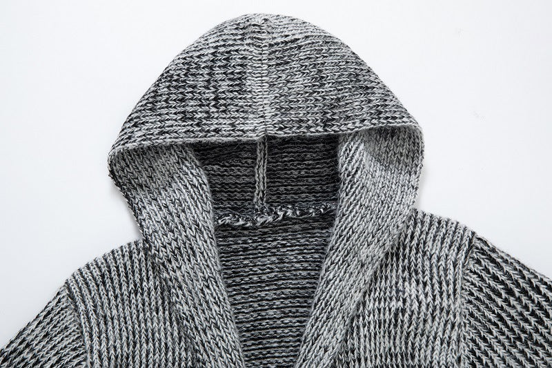 New Men Mid-length Cardigan Hooded Jacket Thick Casual Large Size Sweater