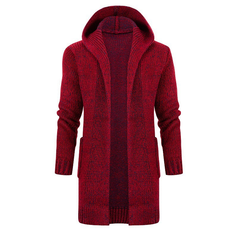 New Men Mid-length Cardigan Hooded Jacket Thick Casual Large Size Sweater