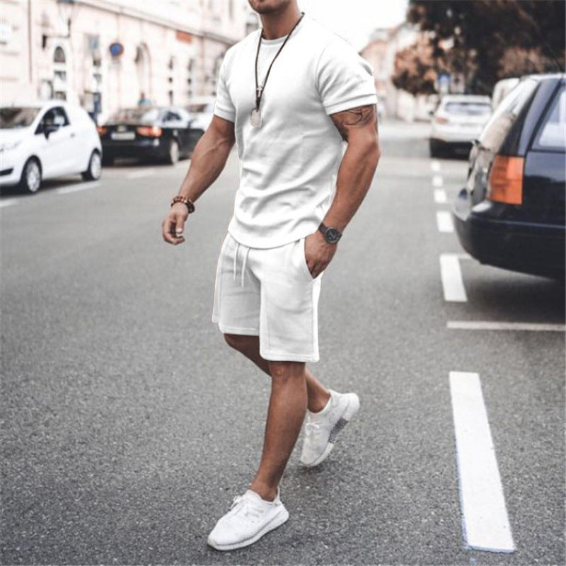 New Summer Fitness Round Neck T-shirt Men Casual Sports Suit Male Short