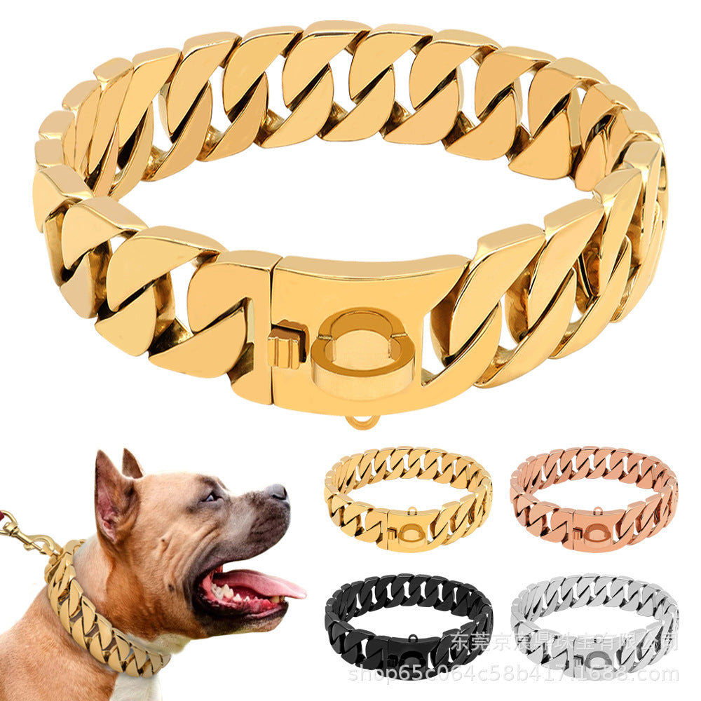 New 32mm Stainless Steel Casting Golden Dog Necklace Chain Large Dog Titanium Steel Collar