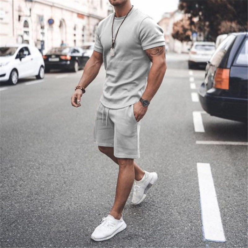 New Summer Fitness Round Neck T-shirt Men Casual Sports Suit Male Short