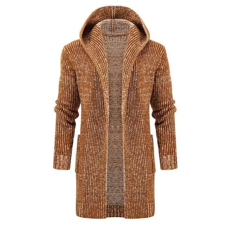 New Men Mid-length Cardigan Hooded Jacket Thick Casual Large Size Sweater