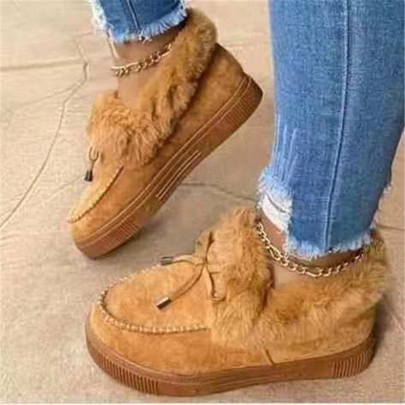 New Women Slip-Ons Thick-Soled Fleece Warm Cotton Peas Shoes