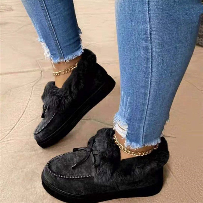 New Women Slip-Ons Thick-Soled Fleece Warm Cotton Peas Shoes