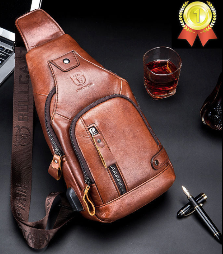 New Captain Cowhide Men Chest Soft Leather Bag