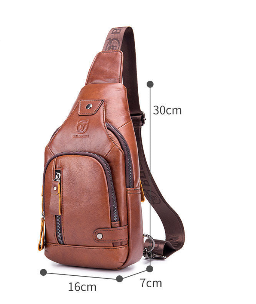 New Captain Cowhide Men Chest Soft Leather Bag