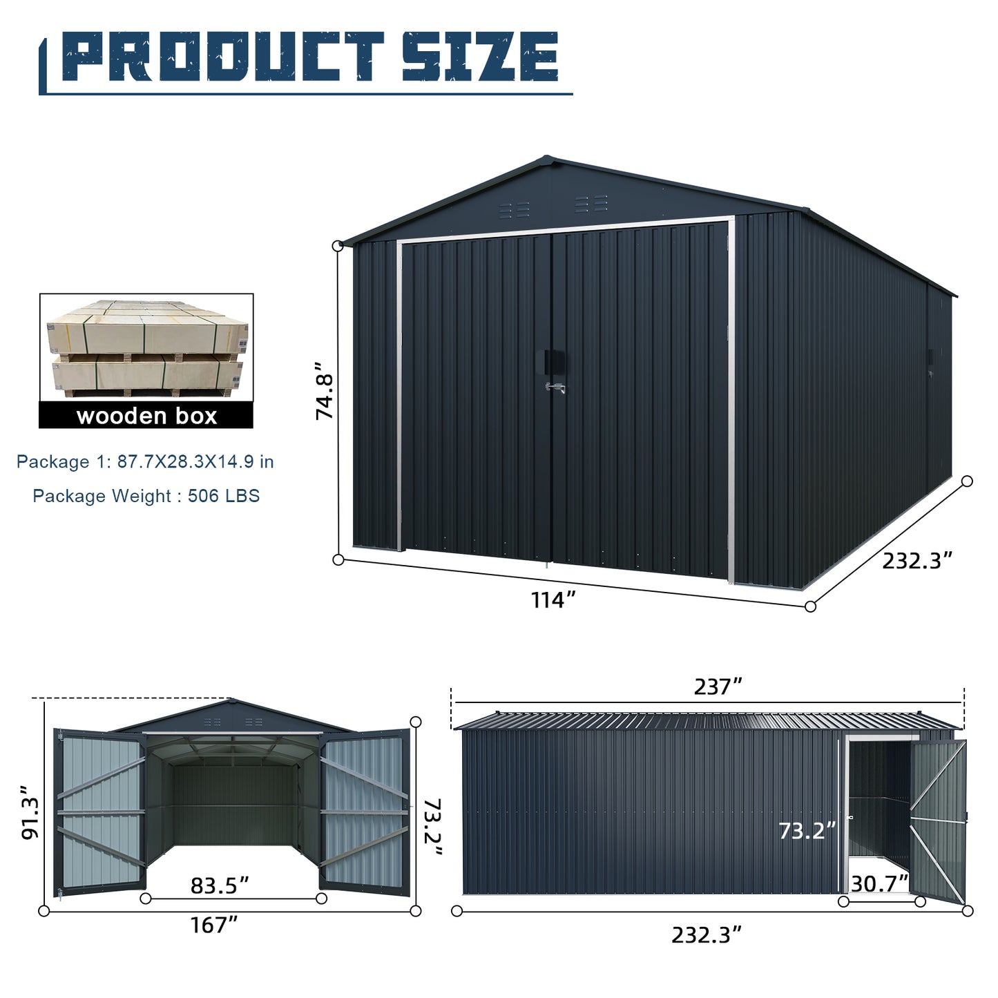 Outdoor Storage Shed 20x10 FT, Metal Garden Shed Backyard Utility Tool House Building with 2 Doors and 4 Vents for Car,Truck,Bike, Garbage Can,Tool,Lawnmower