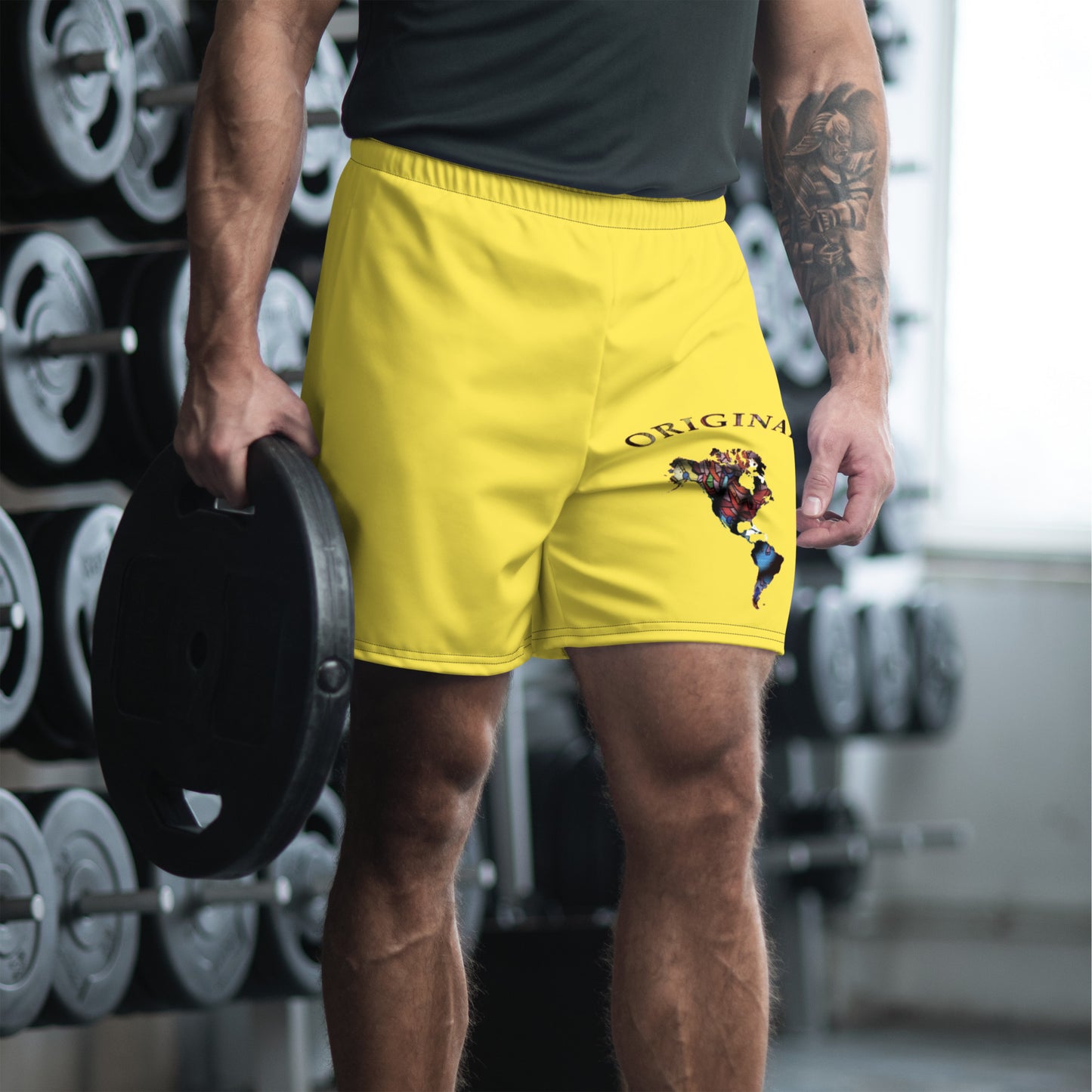 ONE ORIGINAL GEAR (SUN RISE WEAR)  Men's Recycled Athletic Shorts  Yellow/ Multi Color