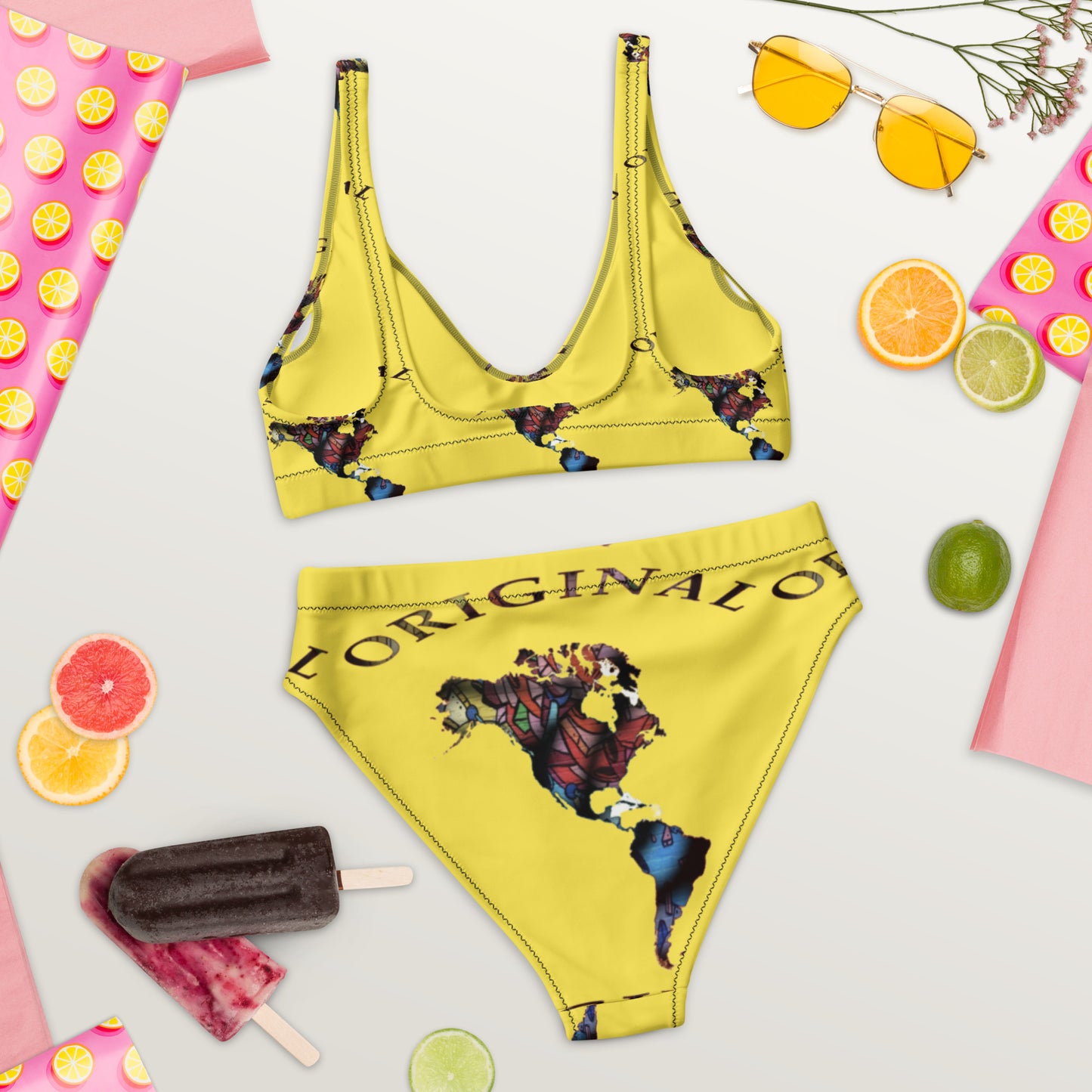 ONE ORIGINAL GEAR RECUR  Recycled high-waisted bikini  Yellow/ Multi Color