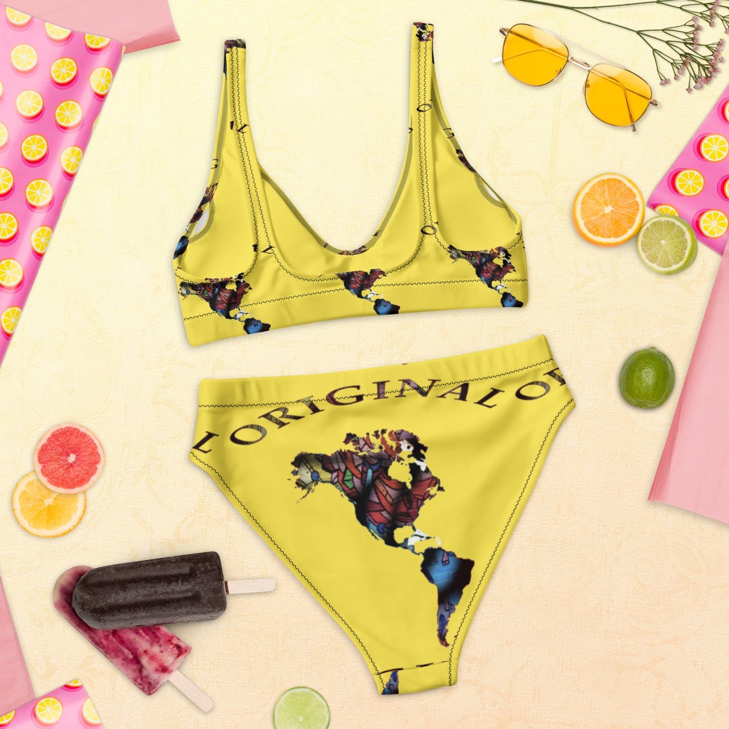 ONE ORIGINAL GEAR RECUR  Recycled high-waisted bikini  Yellow/ Multi Color