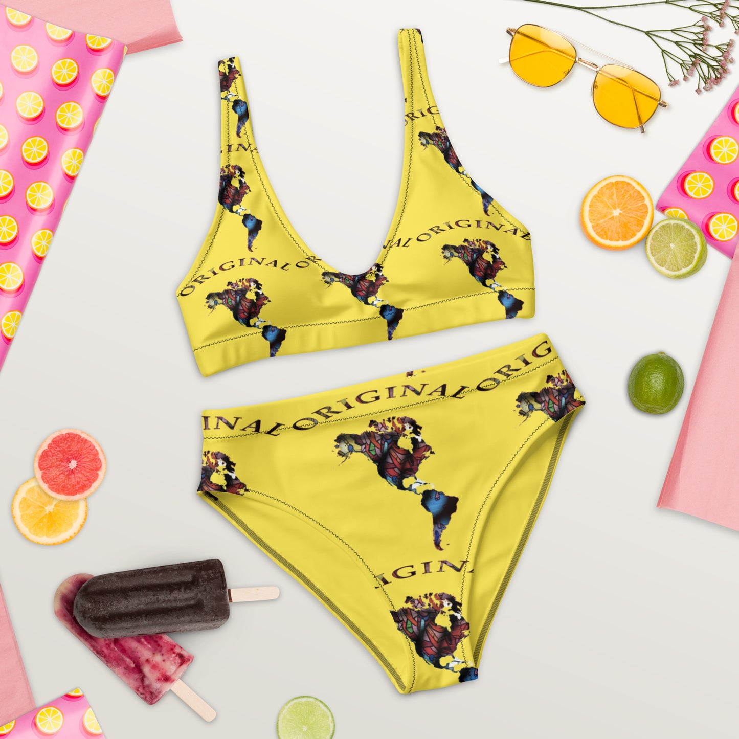 ONE ORIGINAL GEAR RECUR  Recycled high-waisted bikini  Yellow/ Multi Color