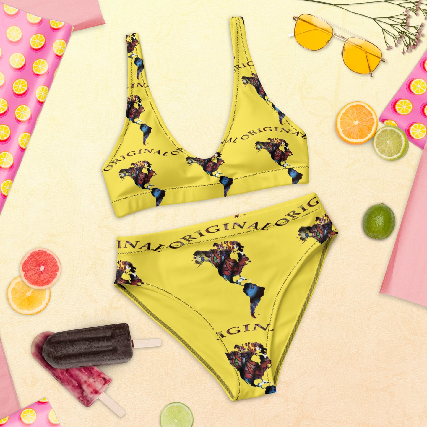 ONE ORIGINAL GEAR RECUR  Recycled high-waisted bikini  Yellow/ Multi Color