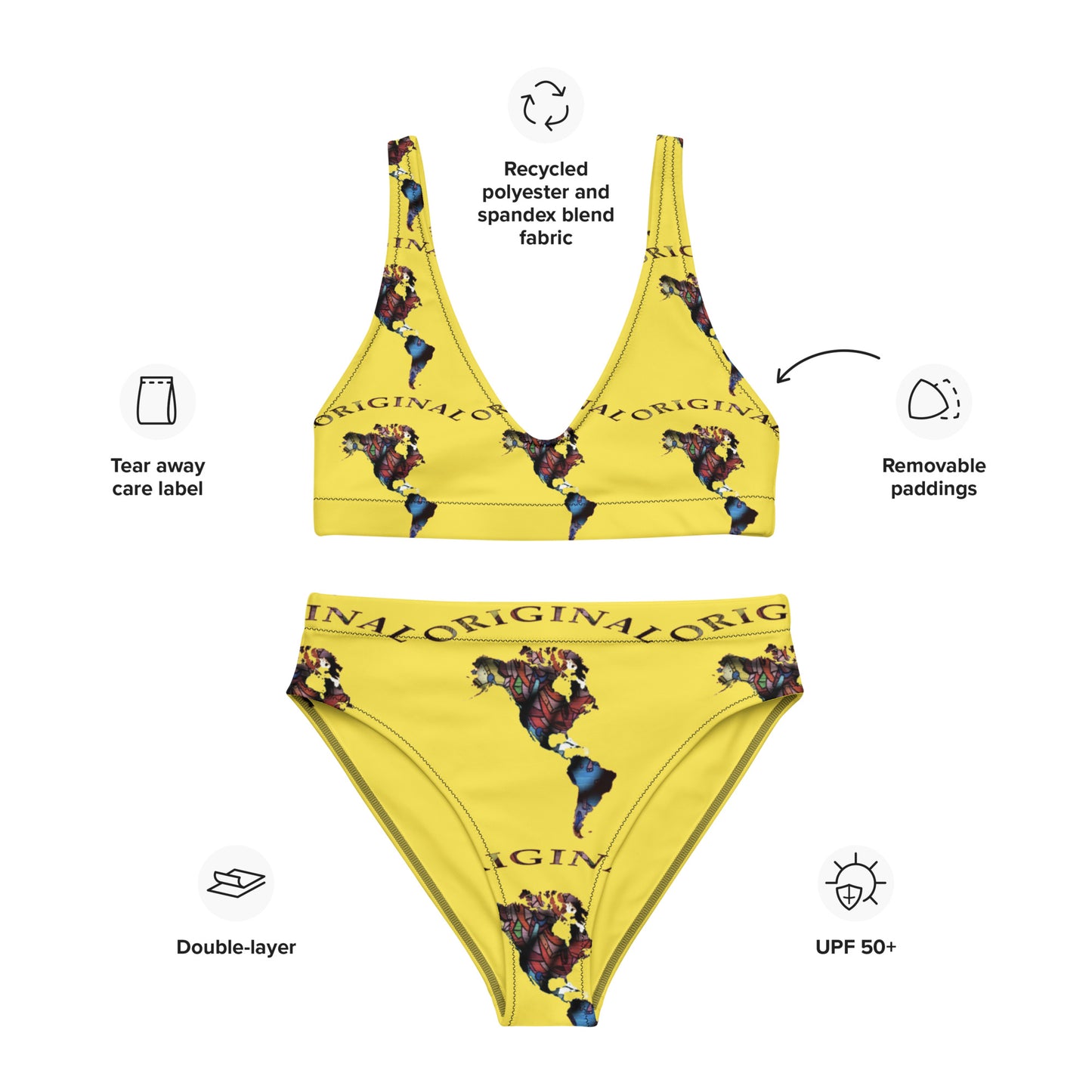 ONE ORIGINAL GEAR RECUR  Recycled high-waisted bikini  Yellow/ Multi Color