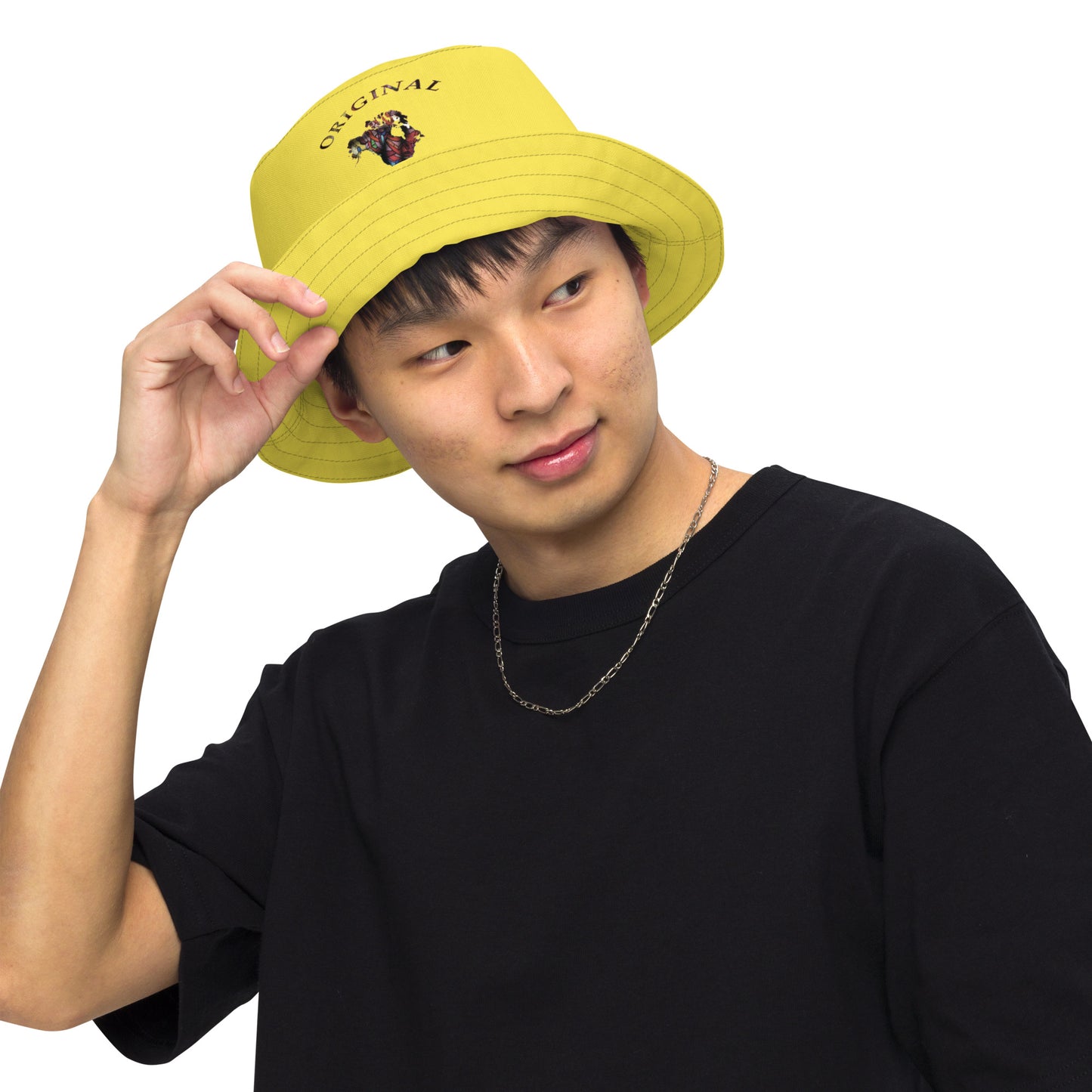 ONE ORIGINAL GEAR (SUN RISE WEAR)  Reversible bucket hat   Yellow/ Multi Color