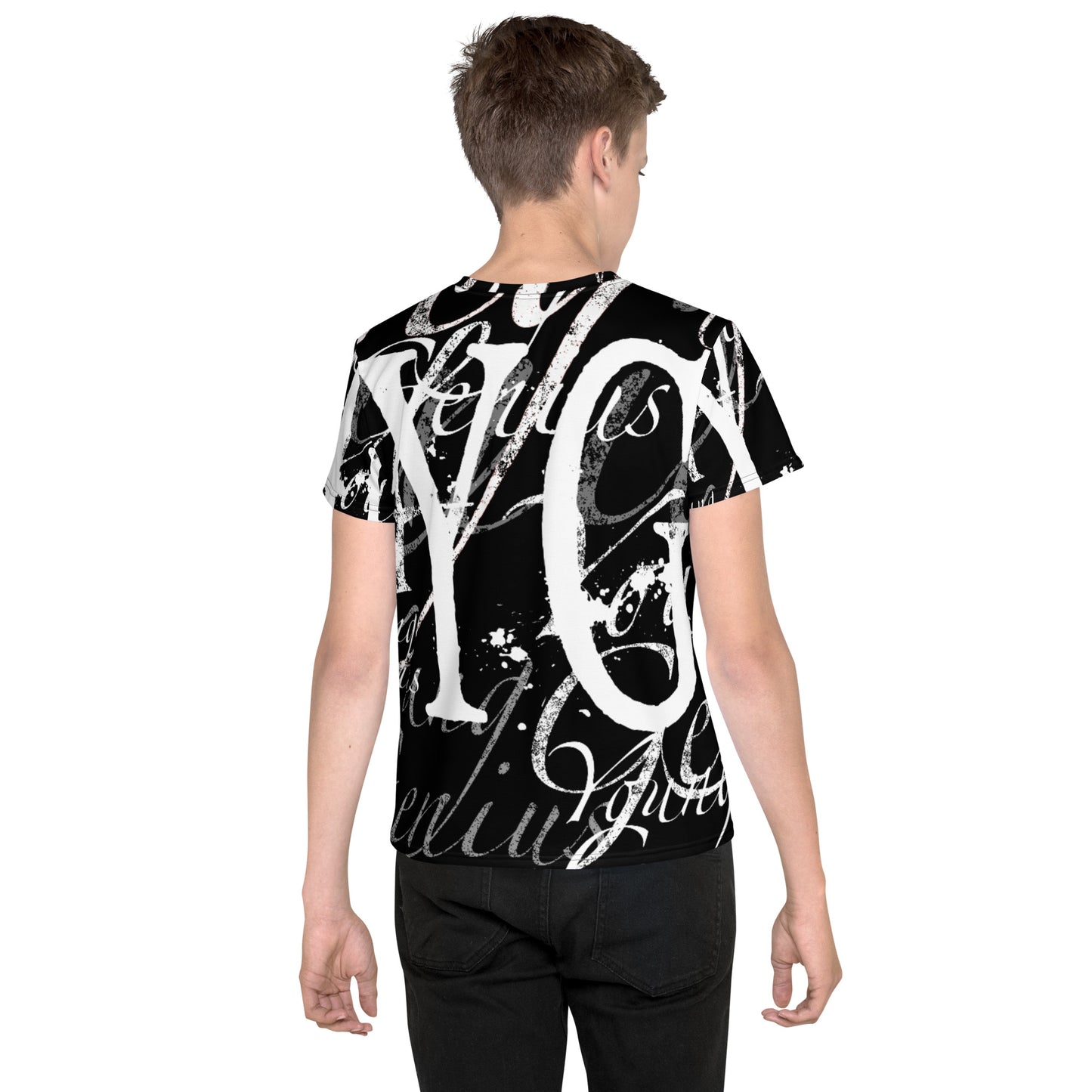 YOUNG GENIUS GEAR REPEAT  Youth crew neck t-shirt   Black/ White