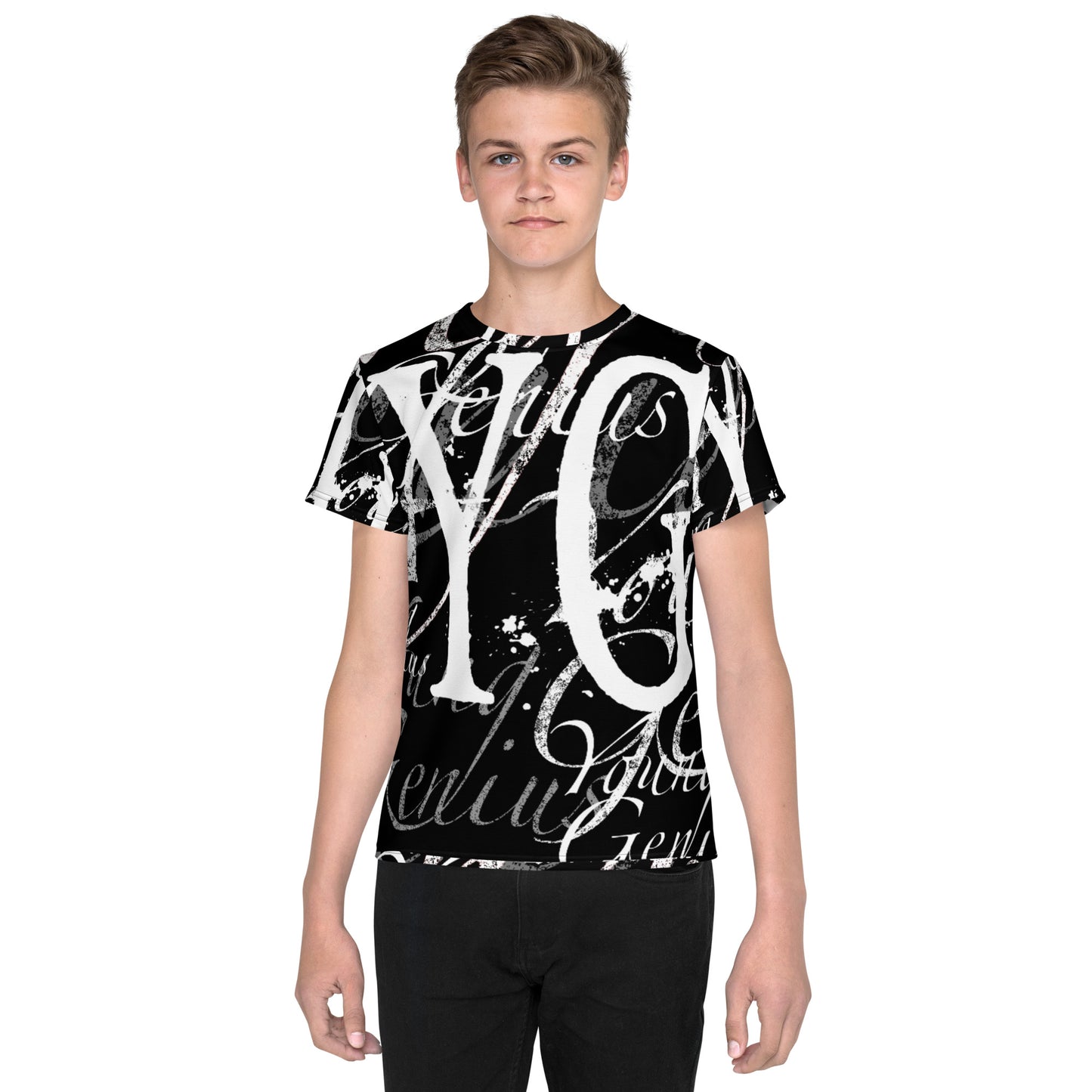 YOUNG GENIUS GEAR REPEAT  Youth crew neck t-shirt   Black/ White