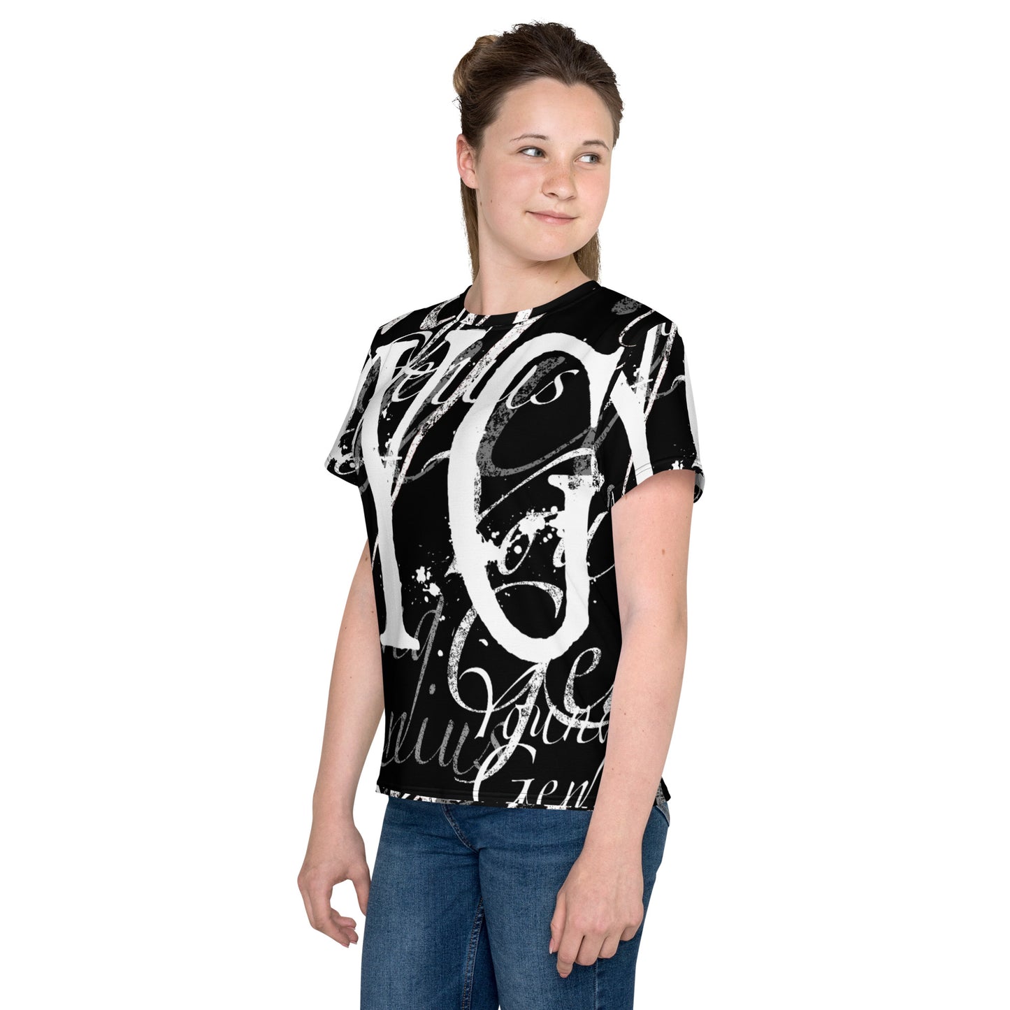 YOUNG GENIUS GEAR REPEAT  Youth crew neck t-shirt   Black/ White