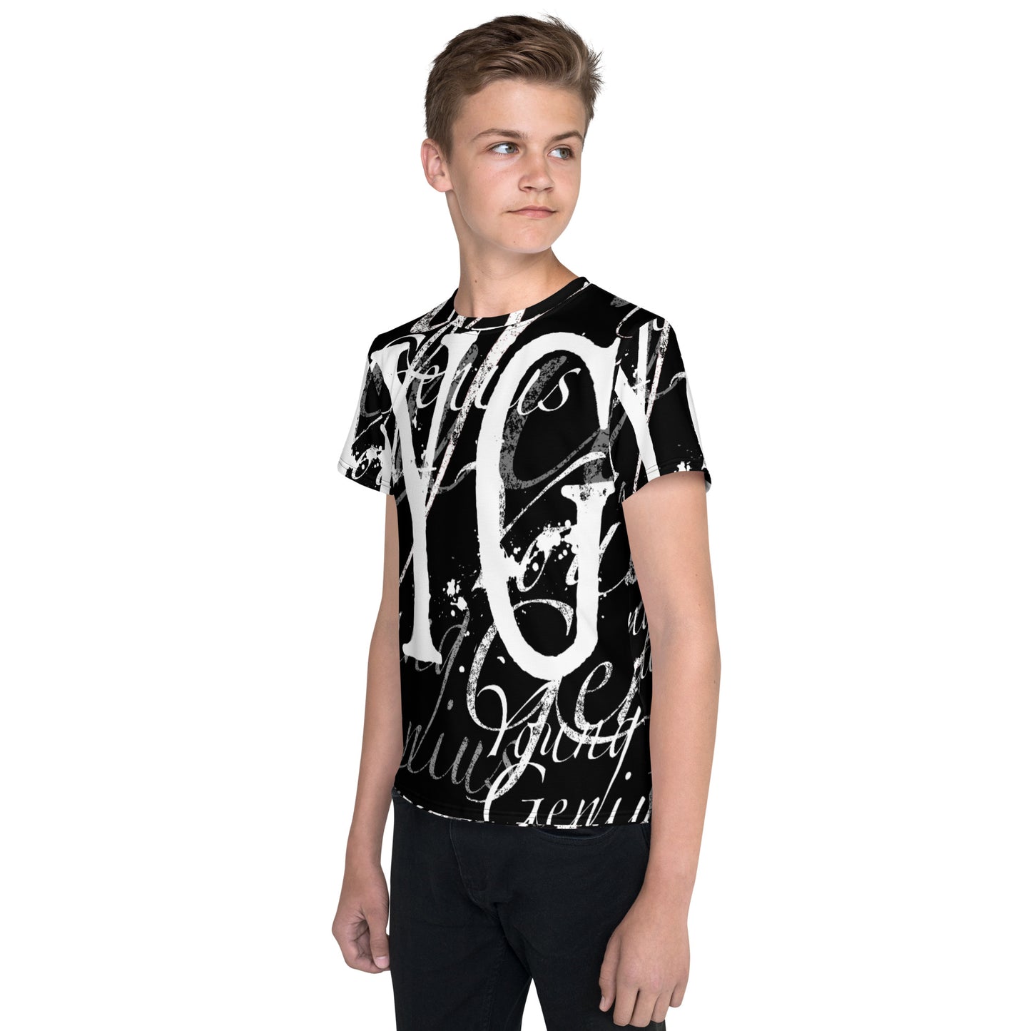 YOUNG GENIUS GEAR REPEAT  Youth crew neck t-shirt   Black/ White