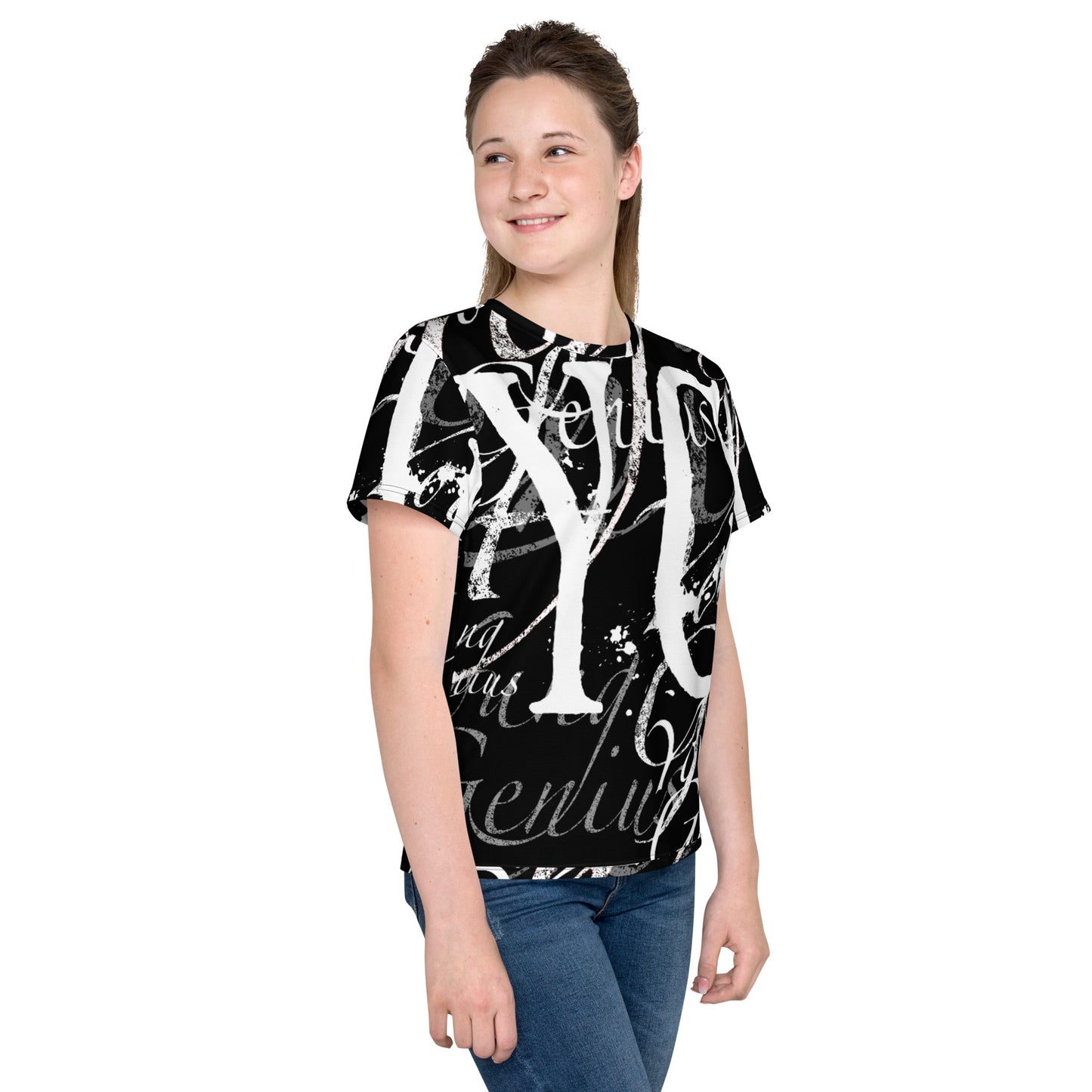 YOUNG GENIUS GEAR REPEAT  Youth crew neck t-shirt   Black/ White