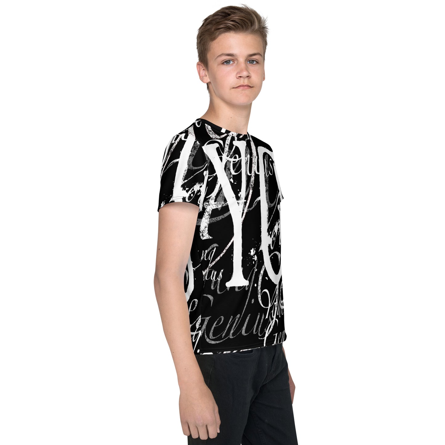 YOUNG GENIUS GEAR REPEAT  Youth crew neck t-shirt   Black/ White