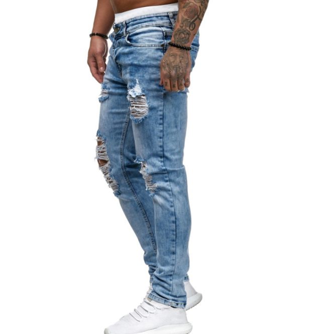 New Men Jeans New Ripped Denim Trousers