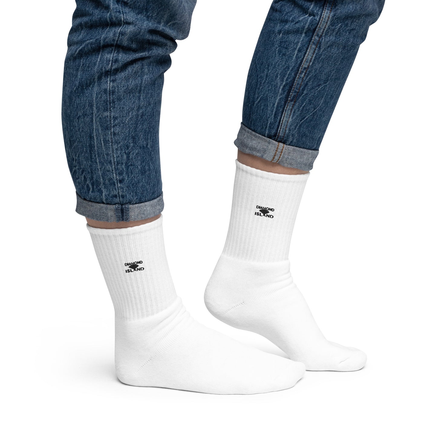 DIAMOND ISLAND  Embroidered socks. White/ Black
