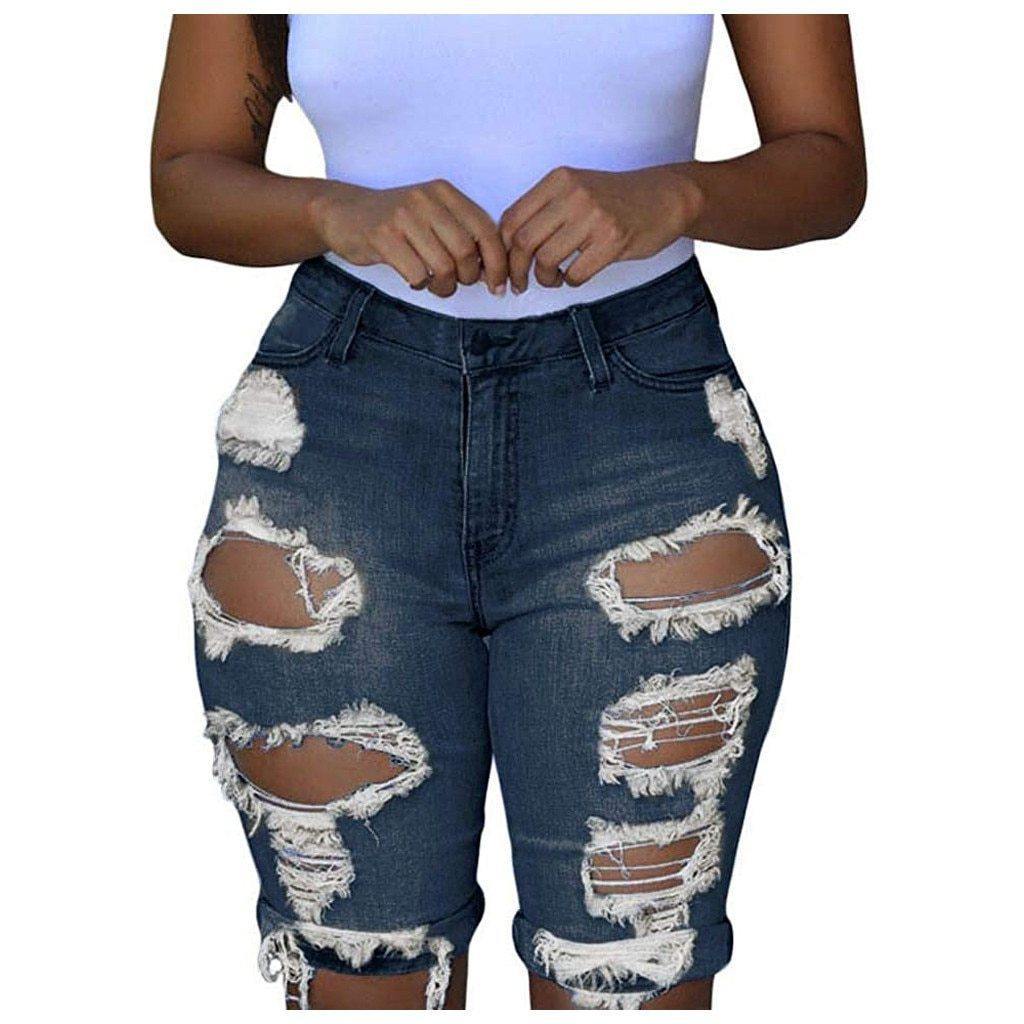 New Elastic Short Ripped Jeans For Women