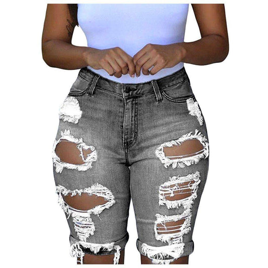 New Elastic Short Ripped Jeans For Women