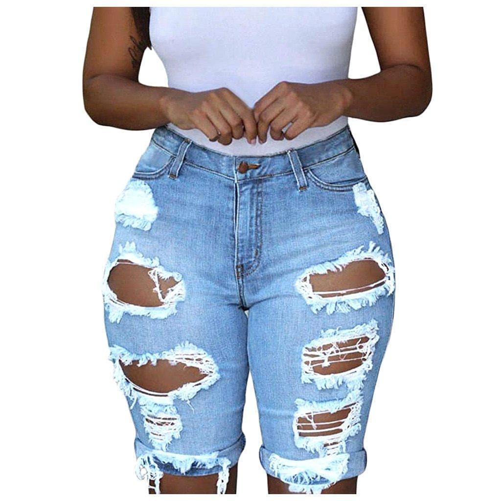 New Elastic Short Ripped Jeans For Women