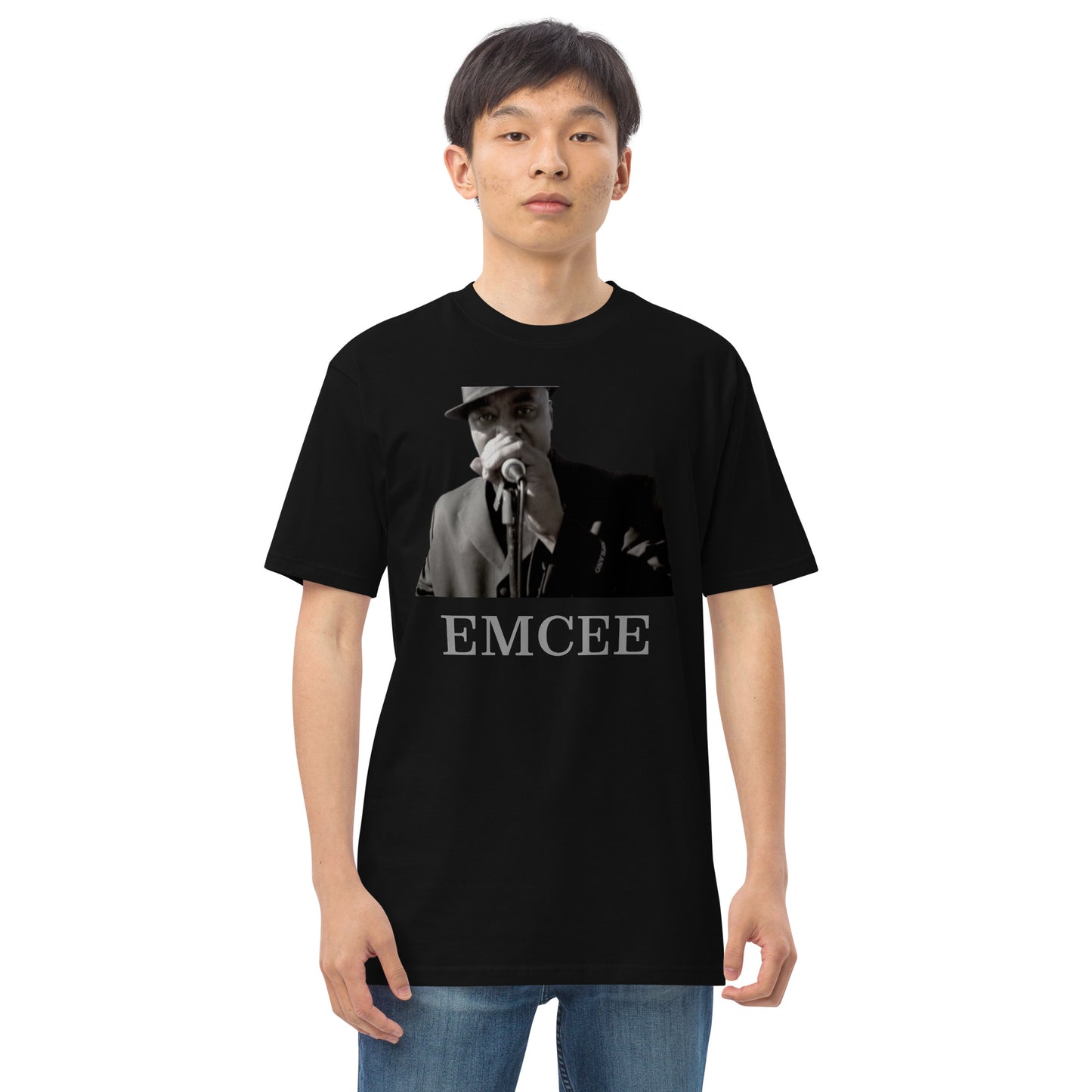 DIAMOND ISLAND EMCEE  Men’s premium heavyweight tee  White/ Black