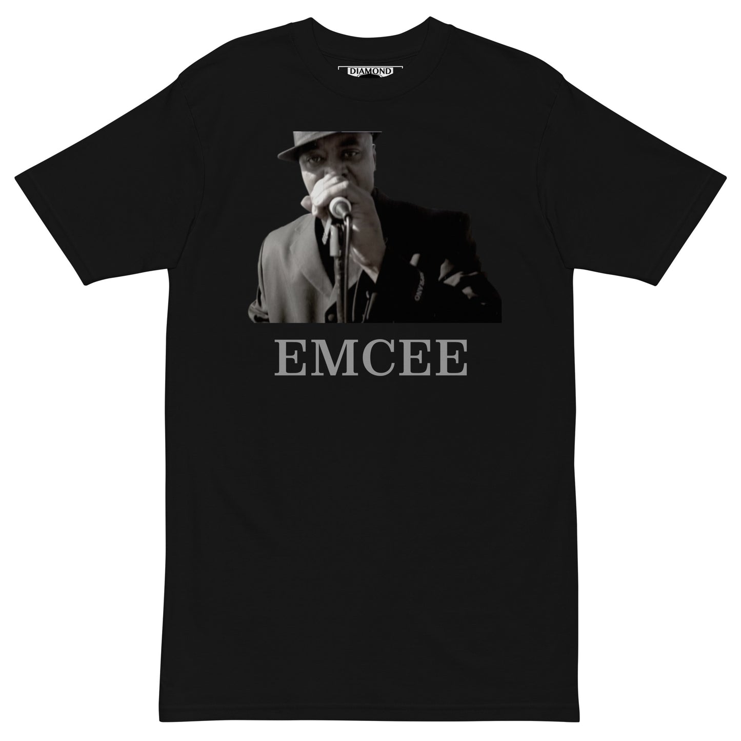 DIAMOND ISLAND EMCEE  Men’s premium heavyweight tee  White/ Black