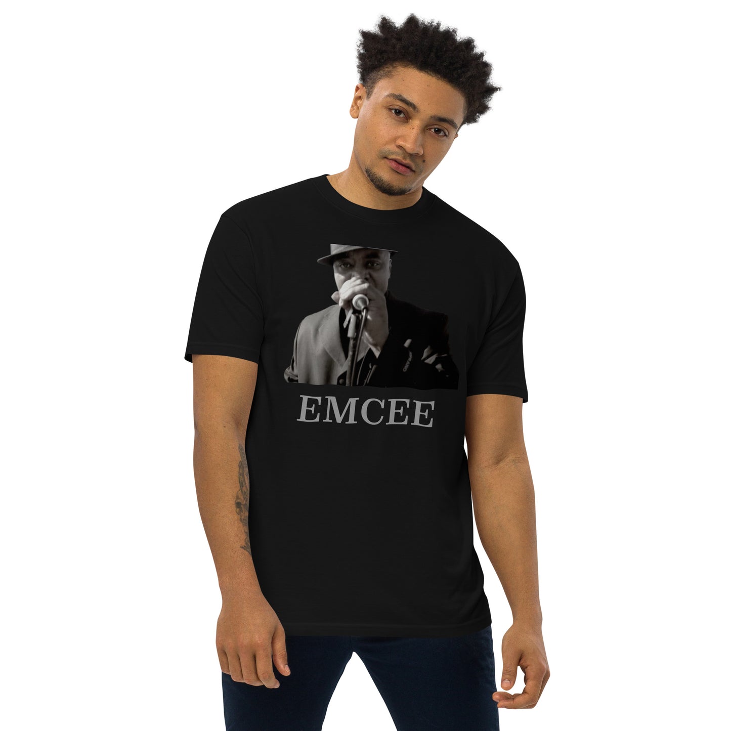 DIAMOND ISLAND EMCEE  Men’s premium heavyweight tee  White/ Black