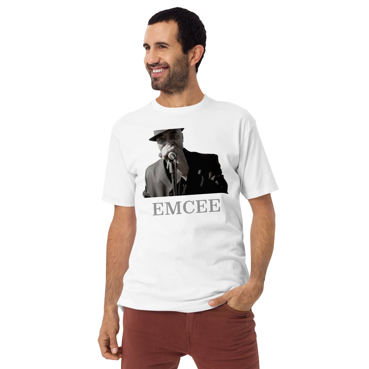 DIAMOND ISLAND EMCEE  Men’s premium heavyweight tee  White/ Black