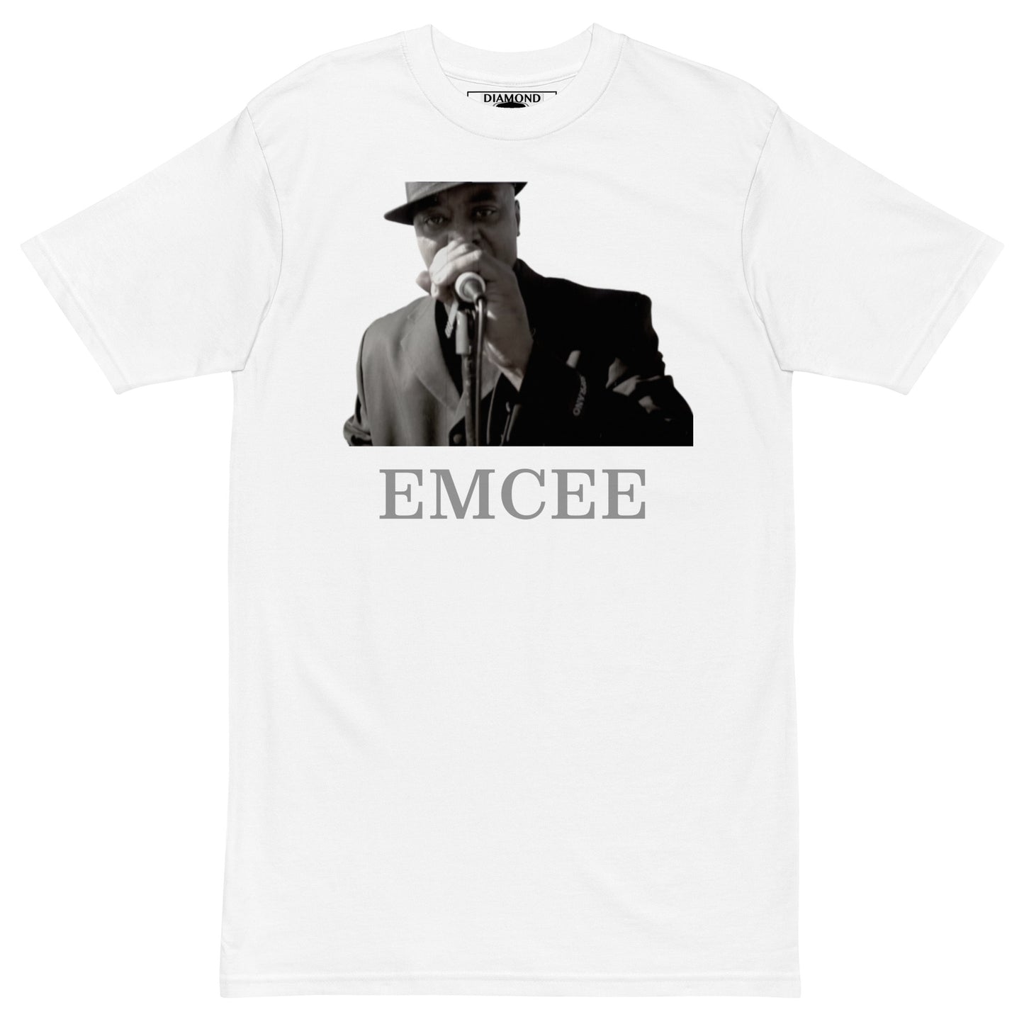 DIAMOND ISLAND EMCEE  Men’s premium heavyweight tee  White/ Black