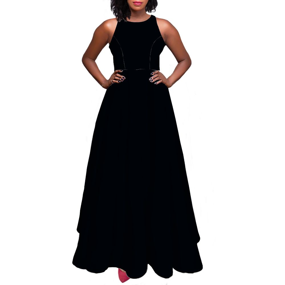 New Black Sleeveless Long Dress