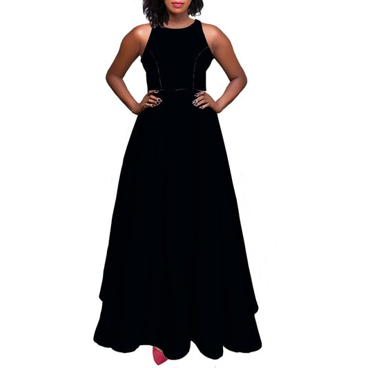 New Black Sleeveless Long Dress