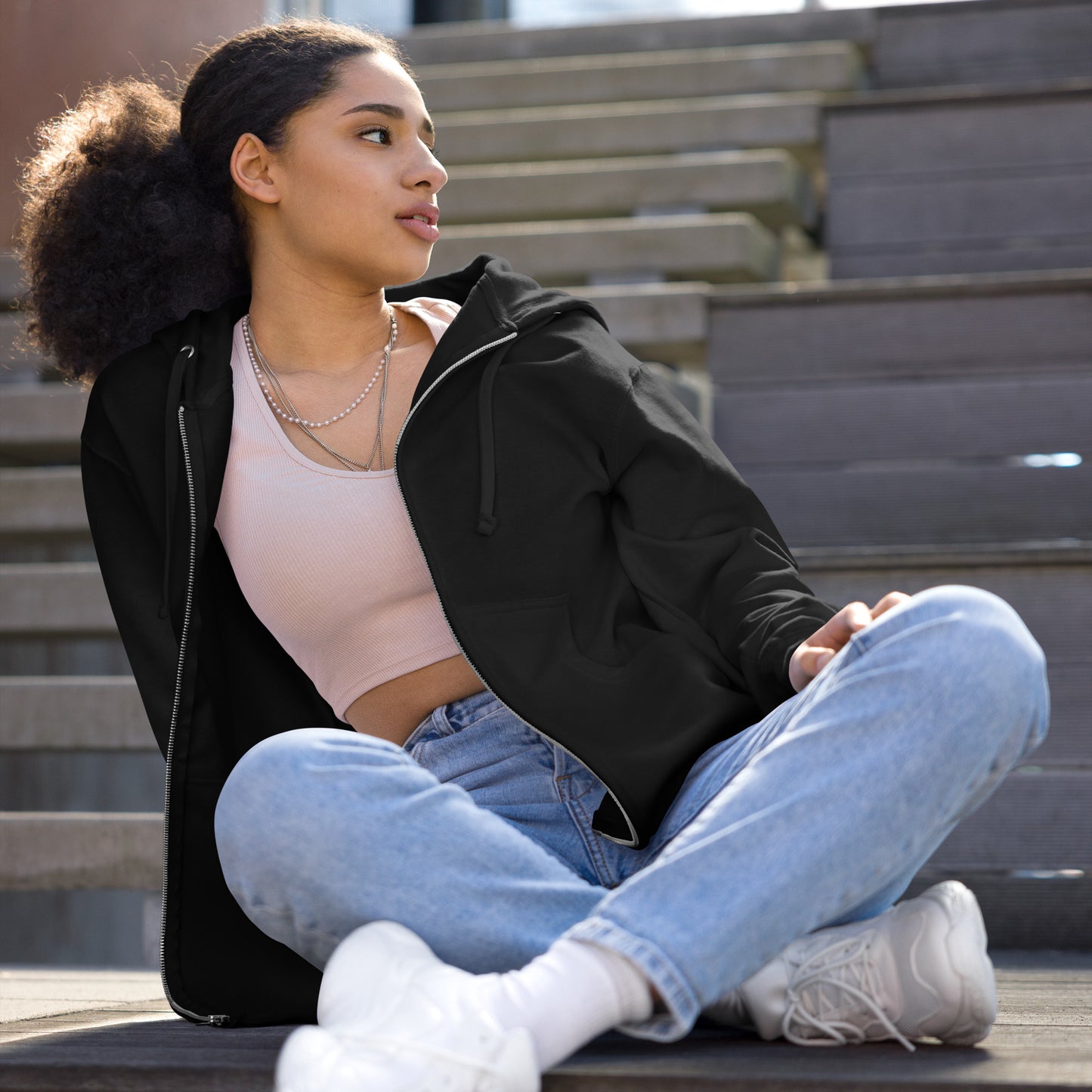 ONE ORIGINAL GEAR  Unisex fleece zip up hoodie  Black/ White