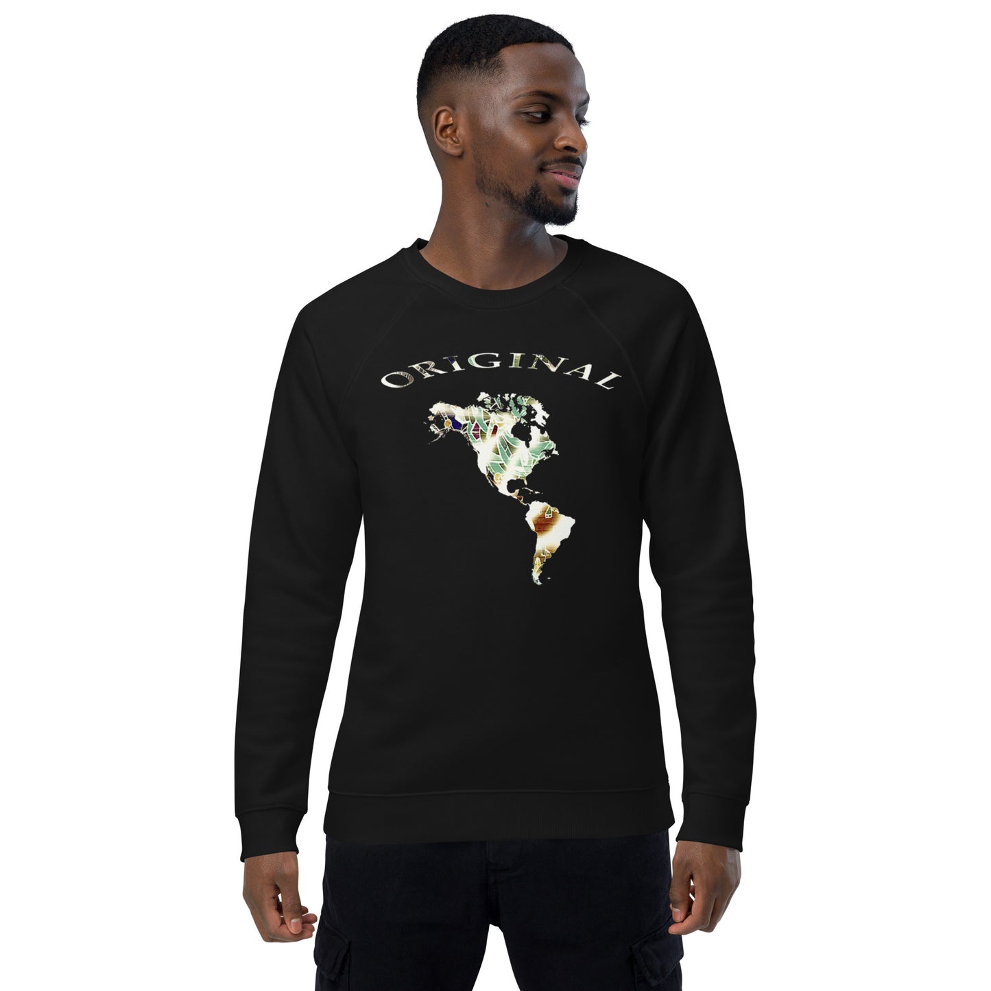 ONE ORIGINAL GEAR  Unisex organic raglan sweatshirt  Black/ Multi Color