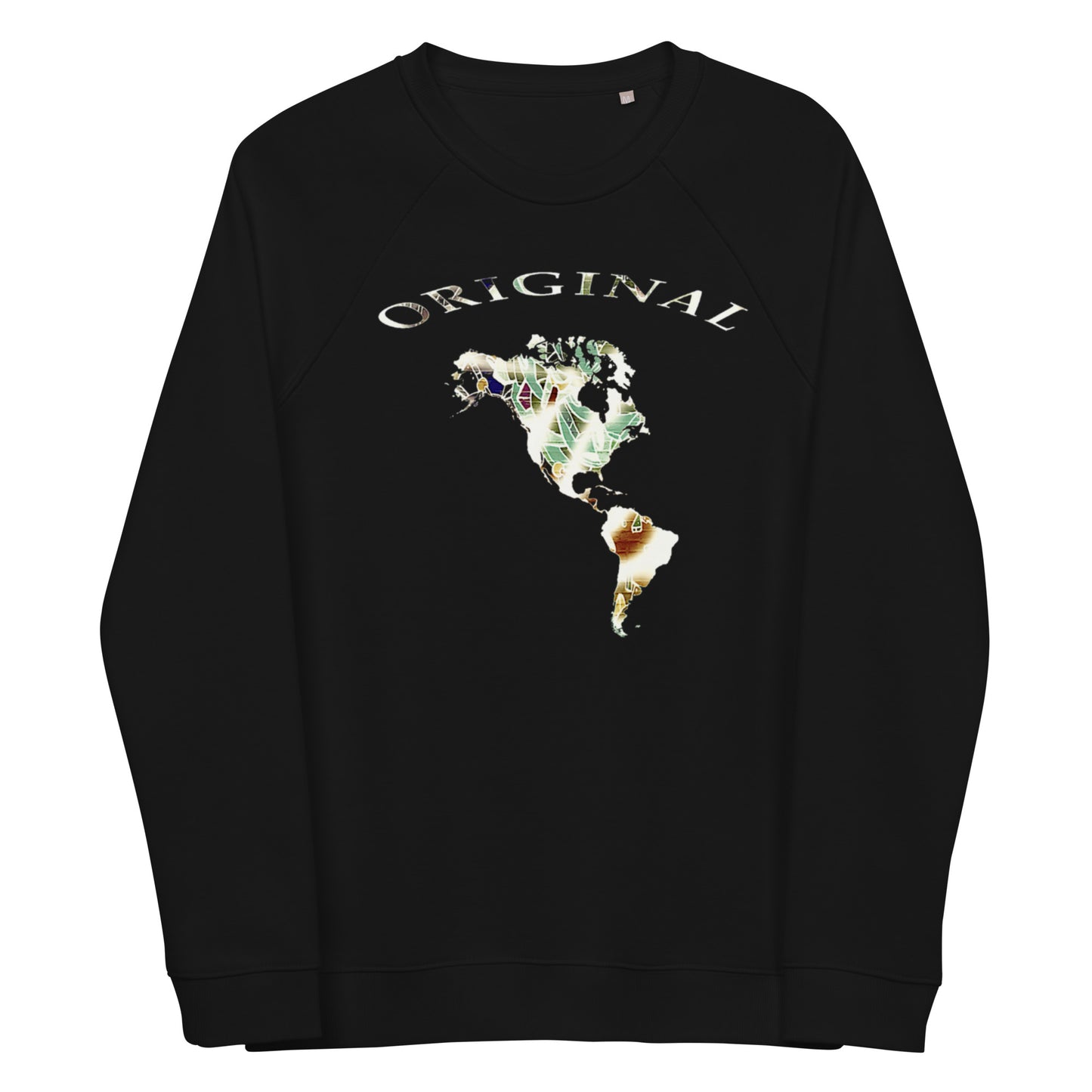 ONE ORIGINAL GEAR  Unisex organic raglan sweatshirt  Black/ Multi Color
