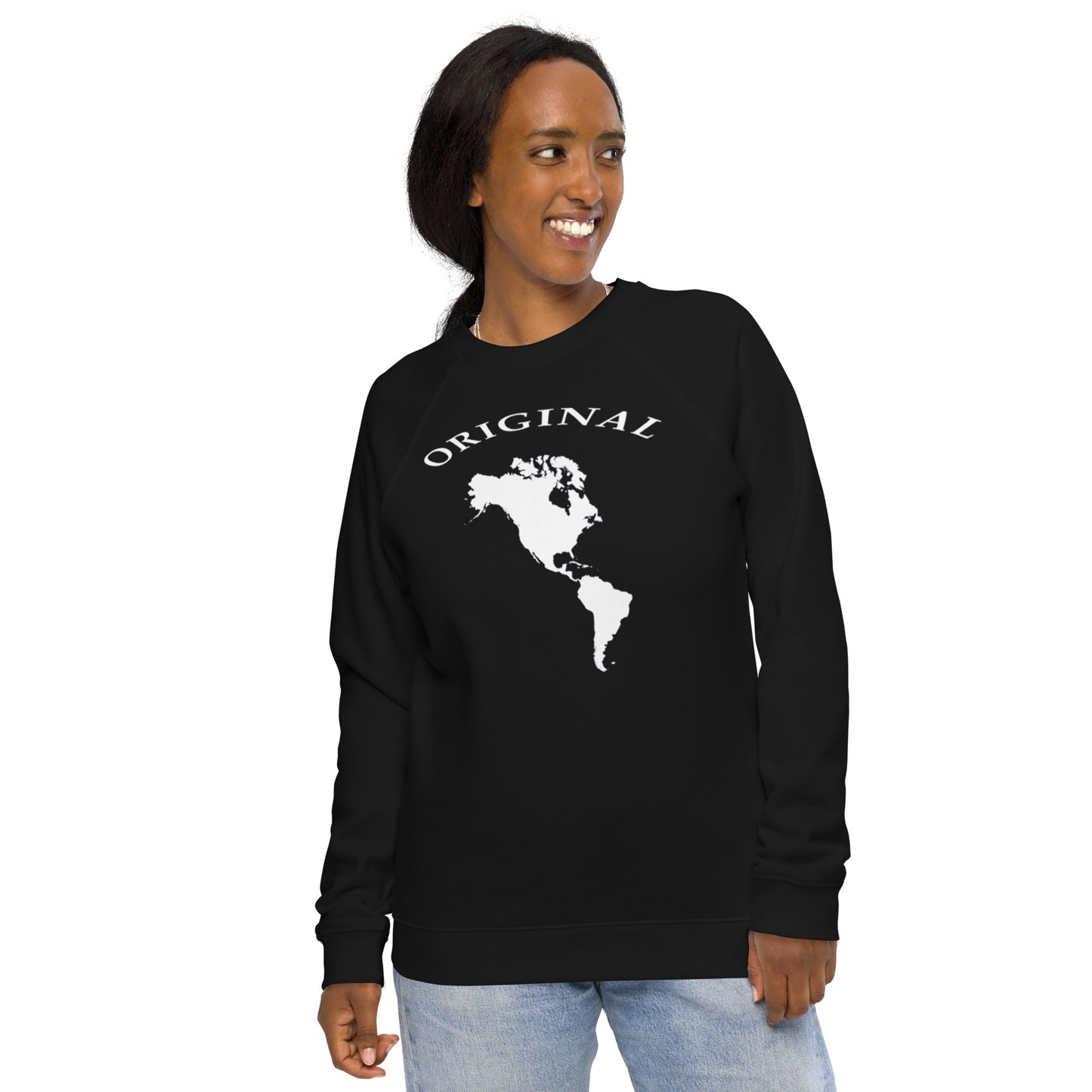 ONE ORIGINAL GEAR  Unisex organic raglan sweatshirt  Black/ White