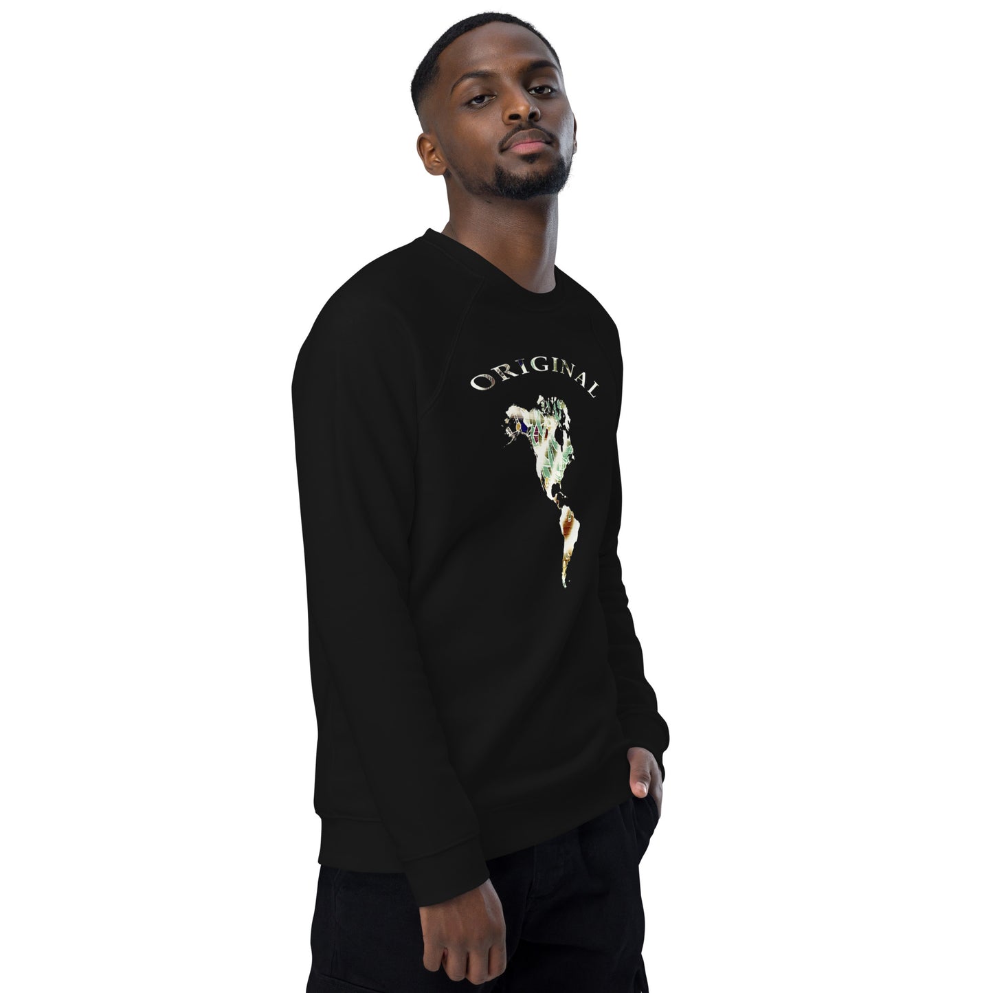 ONE ORIGINAL GEAR  Unisex organic raglan sweatshirt  Black/ Multi Color