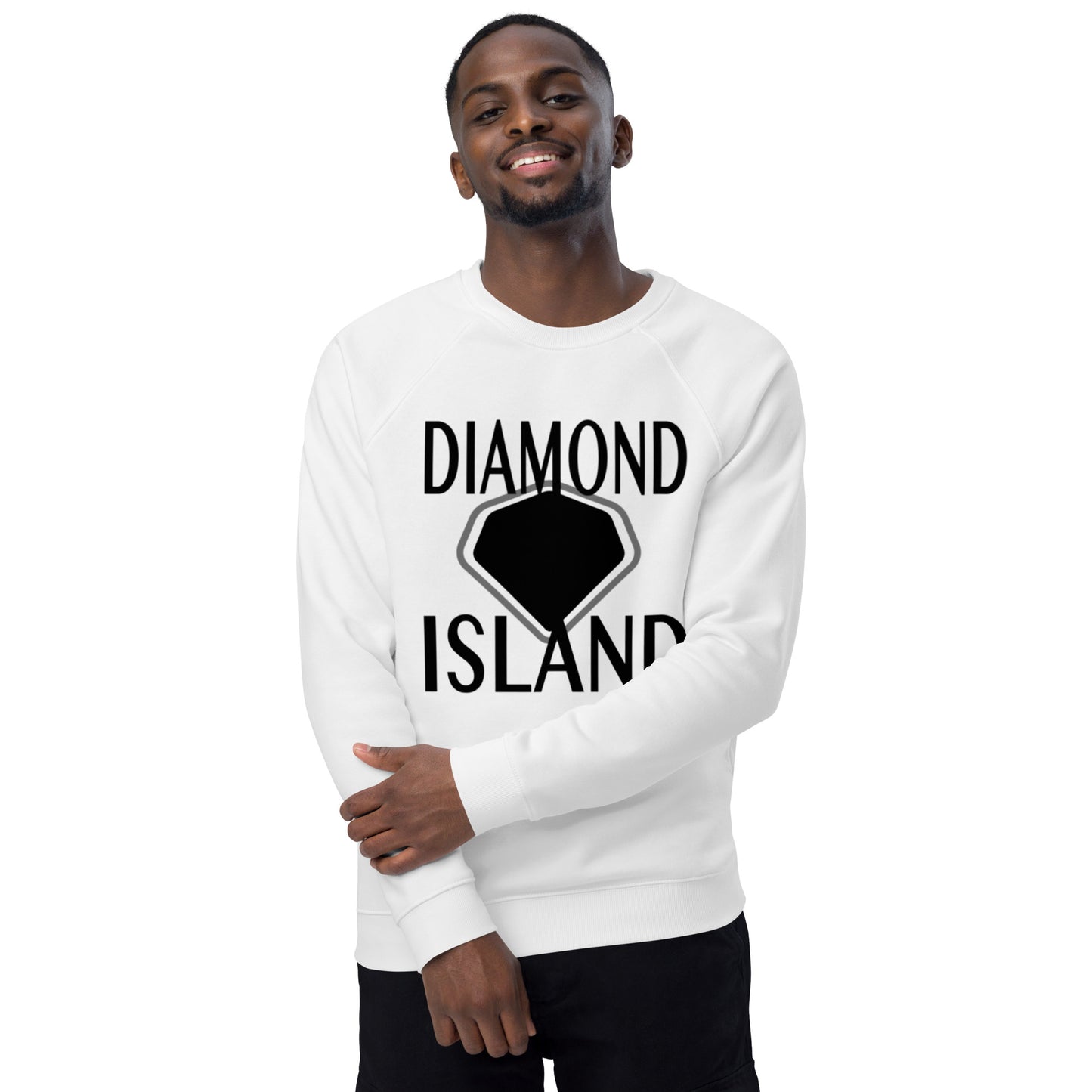 DIAMOND ISLAND  Unisex organic raglan sweatshirt White/Black