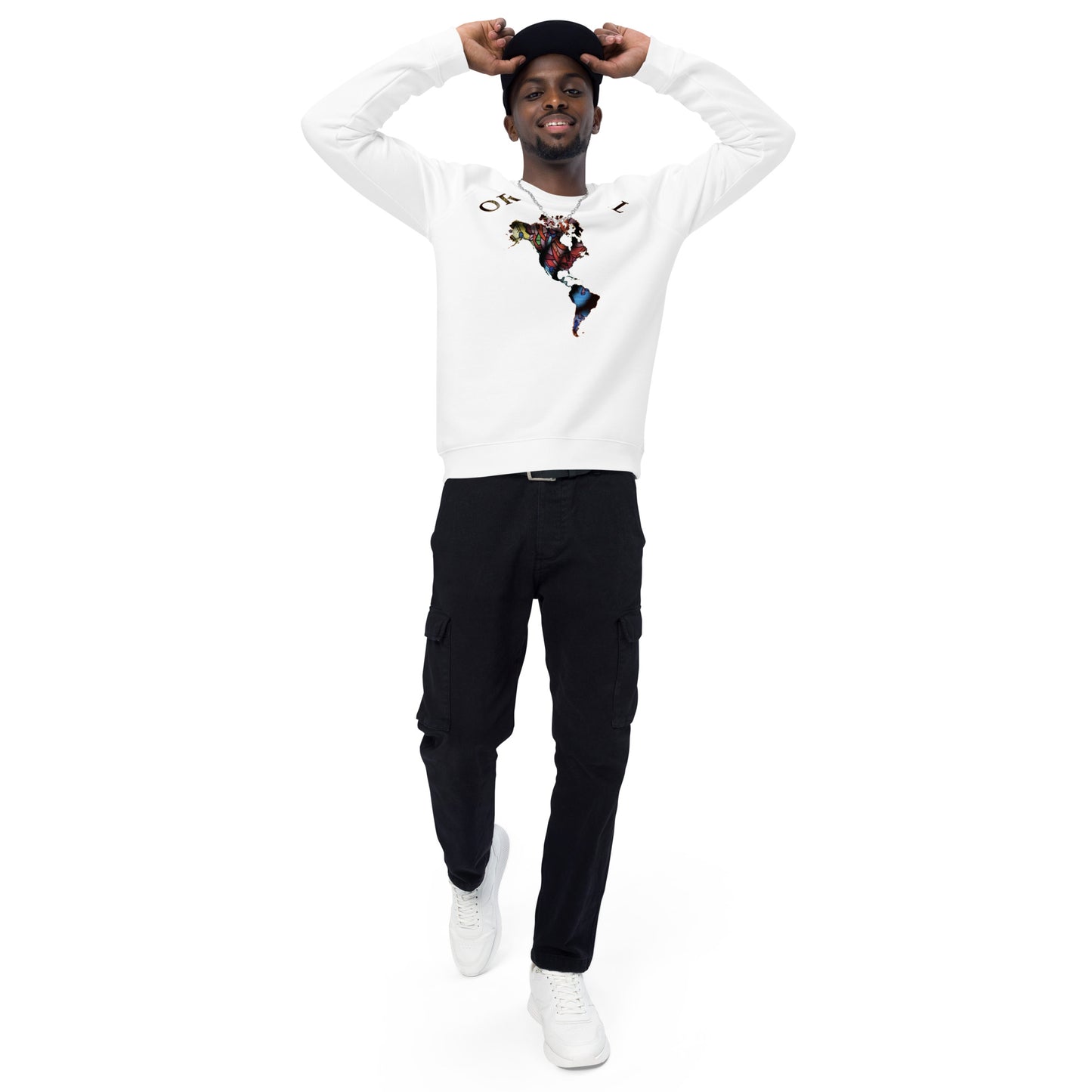 ONE ORIGINAL GEAR  Unisex organic raglan sweatshirt   White/ Multi Colors